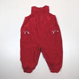 Vintage Hartstrings Romper Girls Size 2T Red Corduroy Bubble Christmas